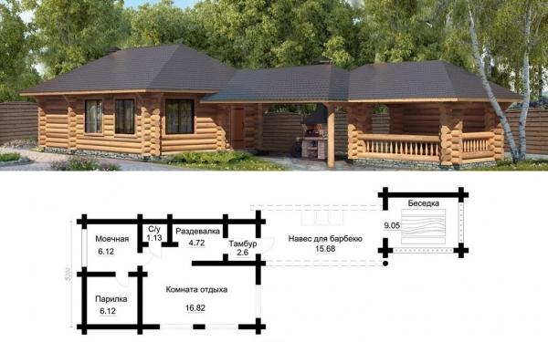Баня с беседкой под одной крышей – проекты + строительство своими руками Баня с беседкой под одной крышей – проекты + строительство своими руками