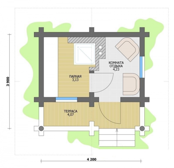 Проекты бань из профилированного бруса с верандой